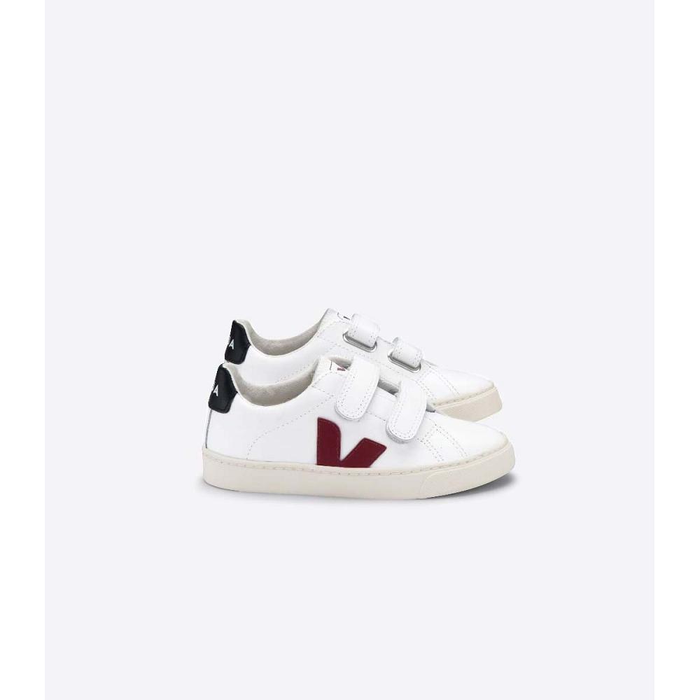 White/Black/Red Kids\' Veja ESPLAR LEATHER Sneakers | AU 819MQZ